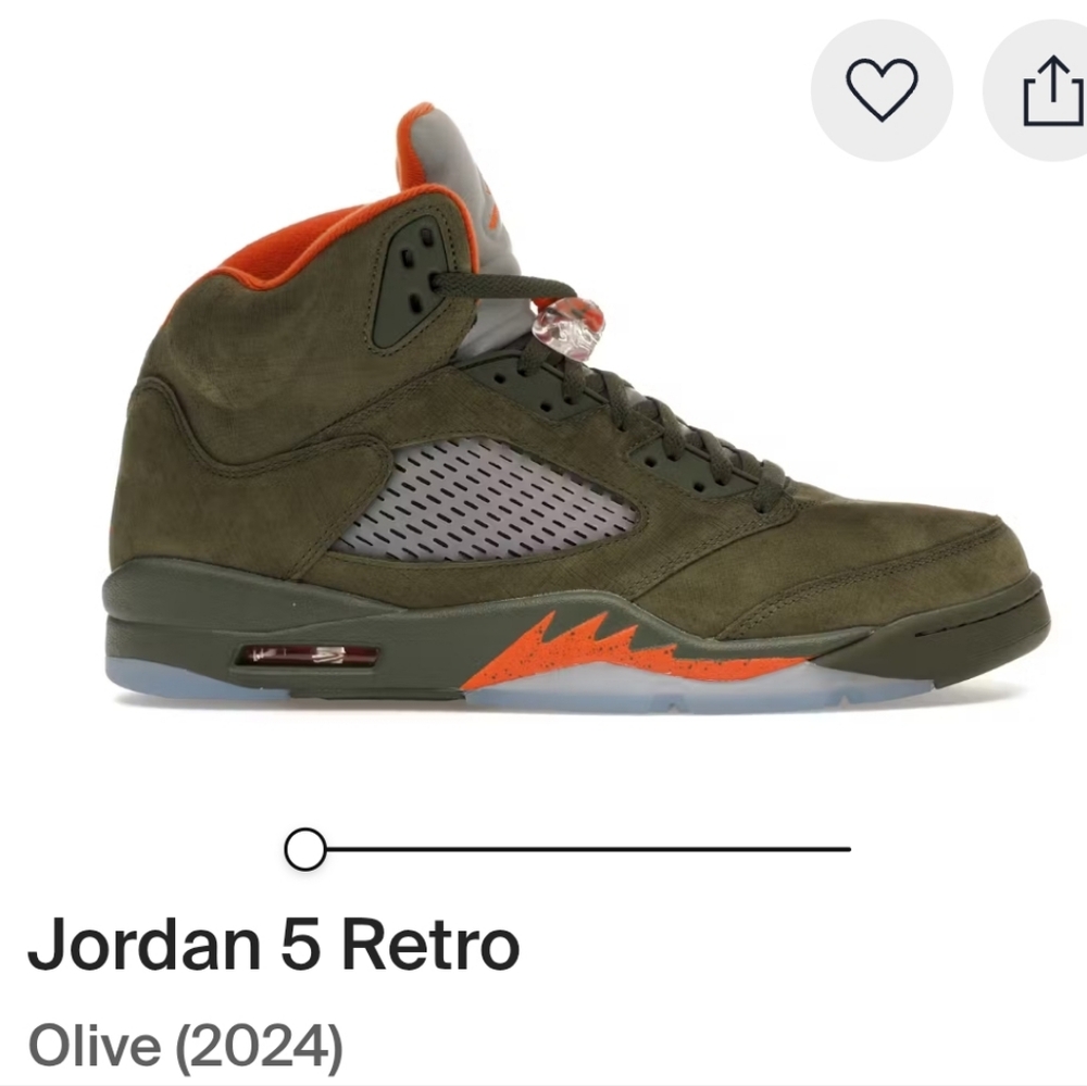 Jordan 5 Retro (2024) Olive Mens SZ 9 Womens SZ 10.5 EUC